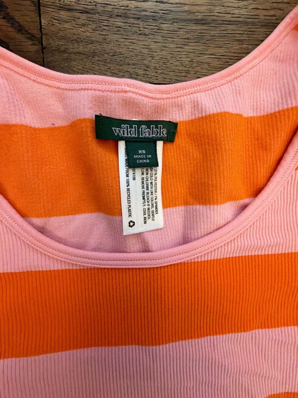 Wild Fable Women's Pink and Orange Striped Short Sleeve Crop Top
